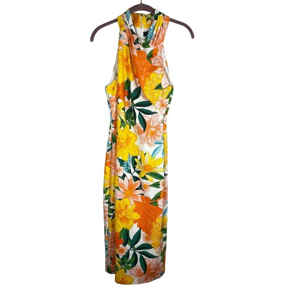 Topson Dresses & Skirts - Colorful Floral Halter Maxi Dress Orange M Tropical Resort Bodycon Cottage 90s
